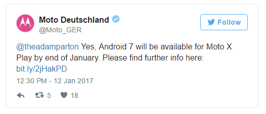 Moto X Play обновят до Андроид 7 до февраля